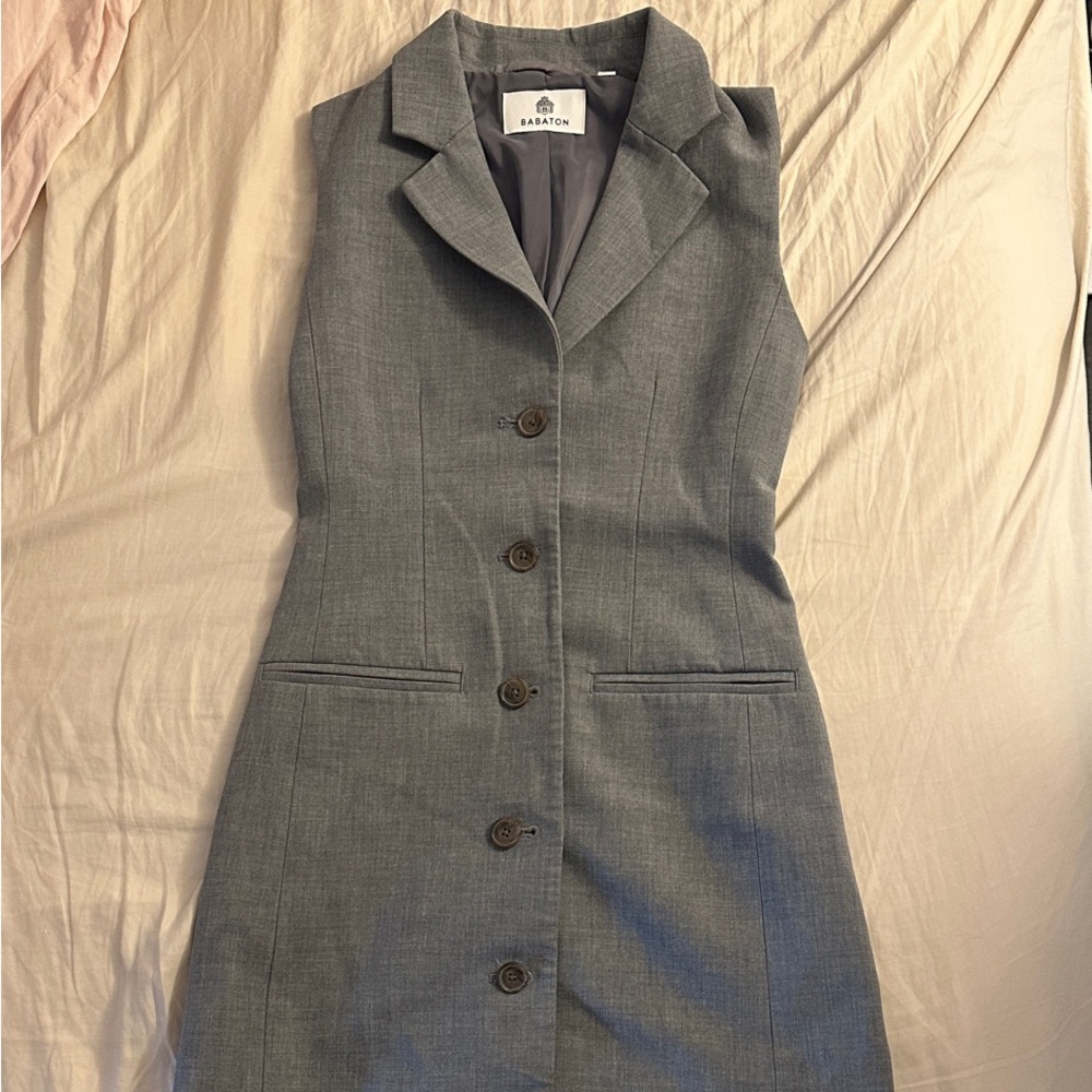 Babaton Grey Tailored Sleeveless Button-Front Dress